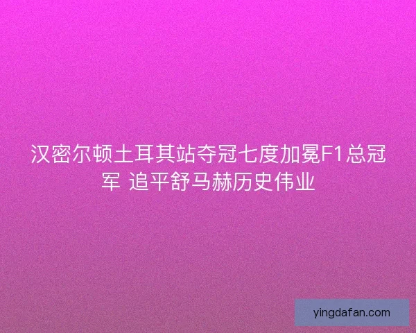 汉密尔顿土耳其站夺冠七度加冕F1总冠军 追平舒马赫历史伟业