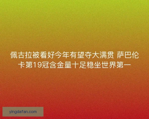 佩古拉被看好今年有望夺大满贯 萨巴伦卡第19冠含金量十足稳坐世界第一